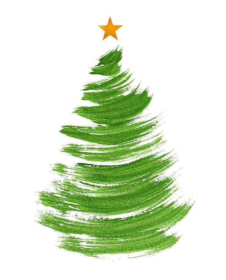 Albero di Natale dipinto con pennellate su uno sfondo bianco isolato