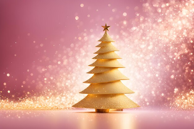 Albero di Natale dorato a sinistra rosa pastello sfondo astratto stile energetico piattaforma di intelligenza artificiale di parco giochi