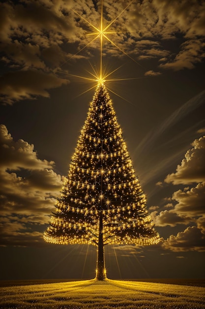 Albero di Natale dorato con luci brillanti carta da parati banner xmas