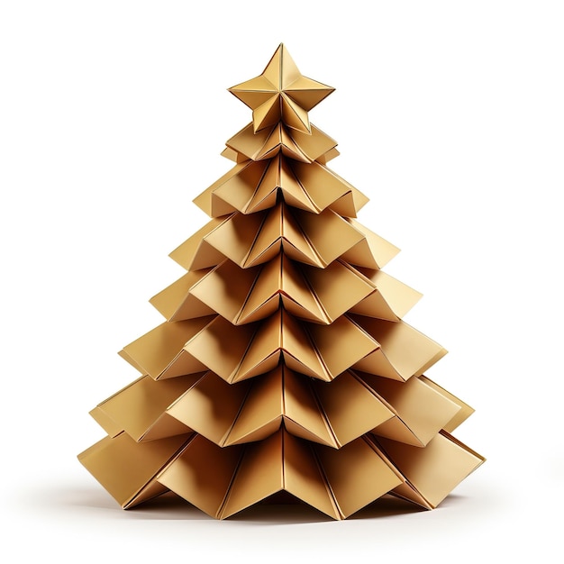 Albero di Natale dorato isolato su sfondo bianco illustrazione 3D