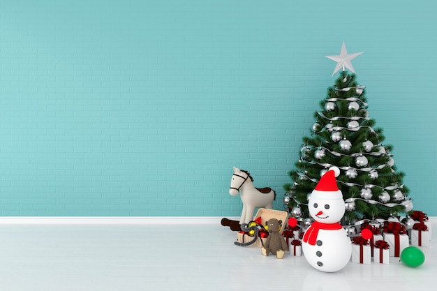 Albero di Natale e pupazzo di neve per mockup