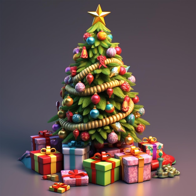 albero di natale e regalo cartone animato 3d