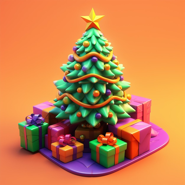 albero di natale e regalo cartone animato 3d