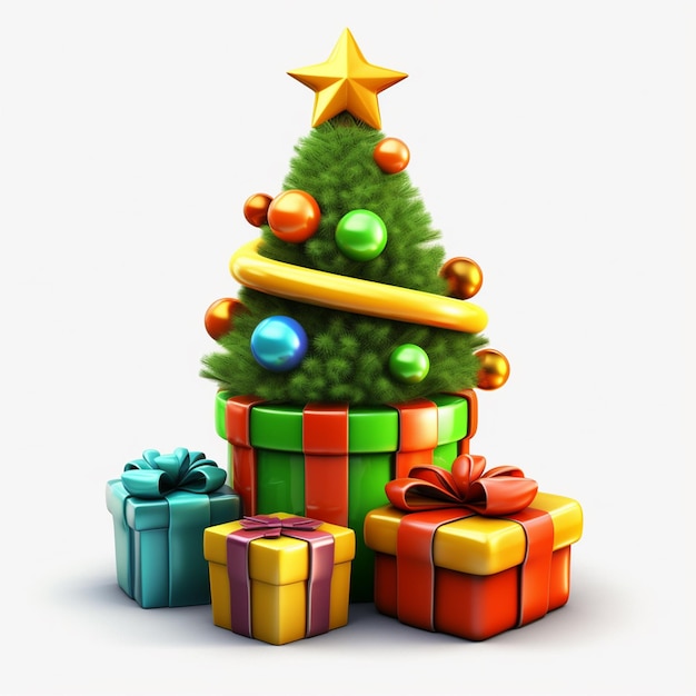 albero di natale e regalo cartone animato 3d