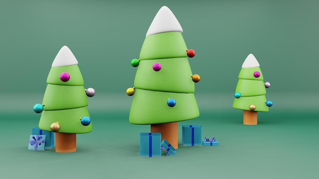 Albero di Natale e scatola regalo aperta, renderizzata con un'ombra