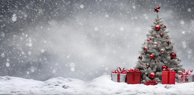 Albero di Natale e sfondo di neve