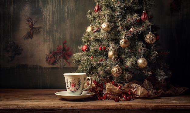 Albero di Natale e tazza di caffè