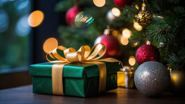 Albero di Natale festivo con regali e luci scintillanti