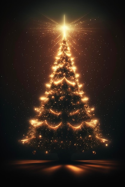 Albero di Natale illuminato in una stanza buia ai generativo