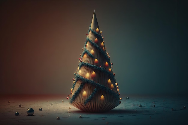 Albero di Natale in legno con luci colorate e ornamenti IA generativa