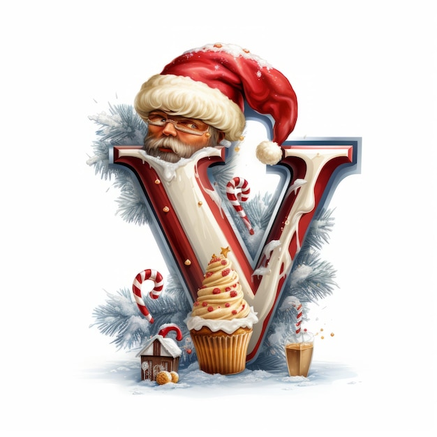 Albero di Natale in stile natalizio e di Capodanno decorato con una lettera maiuscola volumetrica v