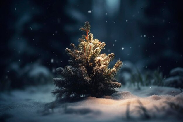 Albero di Natale in un bosco innevato IA generativa