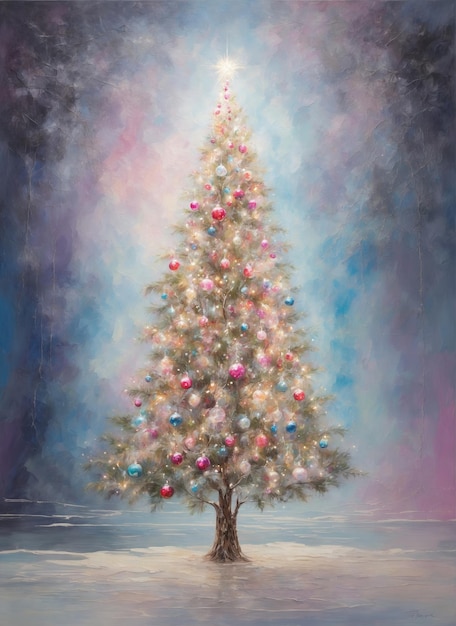 Albero di Natale incantato in mezzo a uno sfondo sognante di colori pastello 13