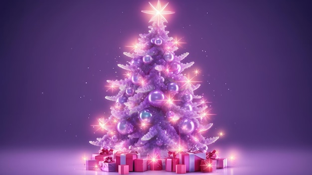 Albero di Natale lucido viola Illustrazione AI GenerativexA