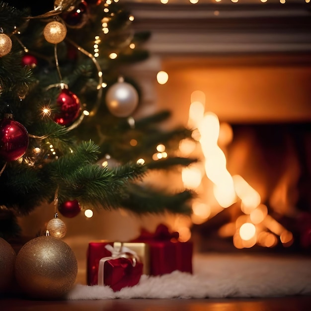 Albero di Natale Mokap con uno sfondo di camino