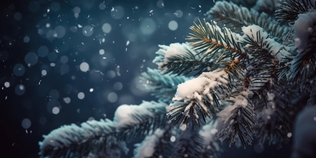 Albero di Natale nella neve di notte Abstract Inverno Natura sfondo Natale e Capodanno sfondo