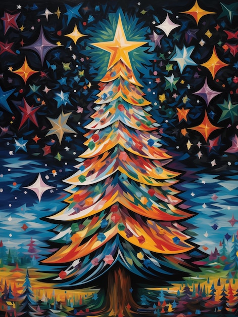 Albero di Natale Pittura Arte classica famosa Cartellino di auguri Anno nuovo Poster di vacanza Sfondio