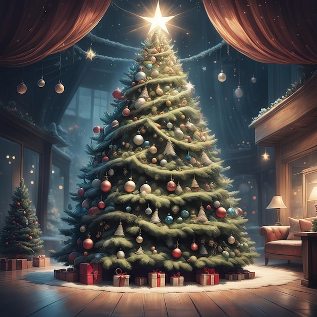 Albero di Natale realistico con decorazioni