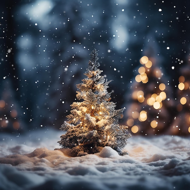 albero di Natale sfocato neve sfondo di Natale