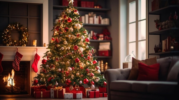 albero di Natale splendidamente adornato con luci scintillanti e ornamenti festivi