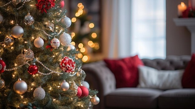 albero di Natale splendidamente adornato con luci scintillanti e ornamenti festivi