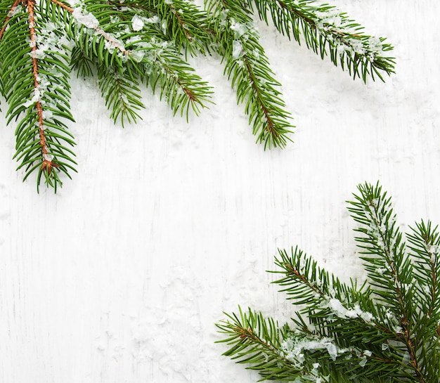 Albero di Natale su fondo di legno bianco