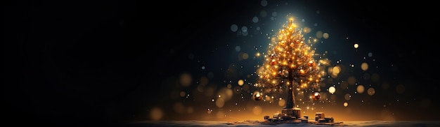 Albero di Natale su sfondo bokeh Concetto di festa natalizia e festiva IA generativa