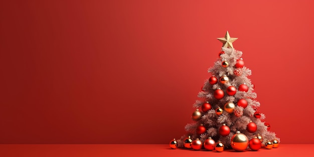 albero di natale su sfondo rosso con copia spazio per il testo sfondo natale