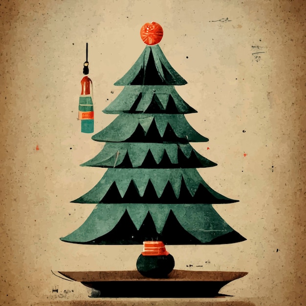 Albero di natale vintage con regali di natale illustrazione