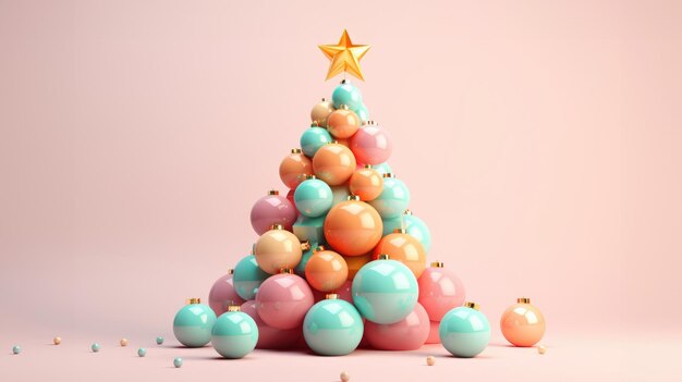 albero di Natale voluminoso con regali dai colori vivaci in forme organiche e geometriche rosa chiaro e arancione chiaro