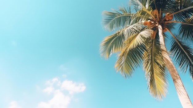 Albero di palma di cocco sullo sfondo del cielo blu effetto filtro vintage