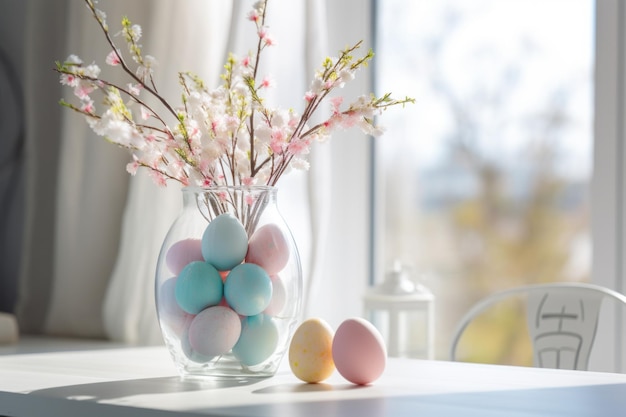 Albero di Pasqua in vaso in salotto moderno in casa interno generativo ai