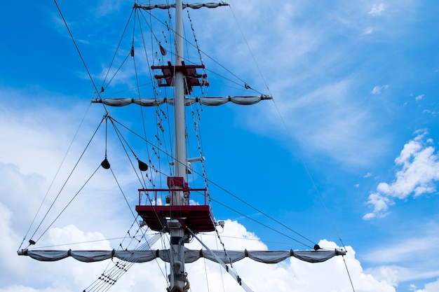 Albero di una nave pirata su cielo blu.