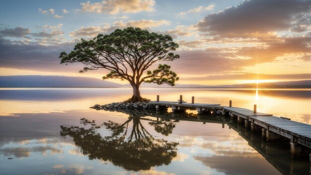 albero e tramonto