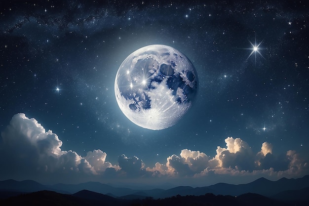 albero foto 3d contro un cielo notturno di luna