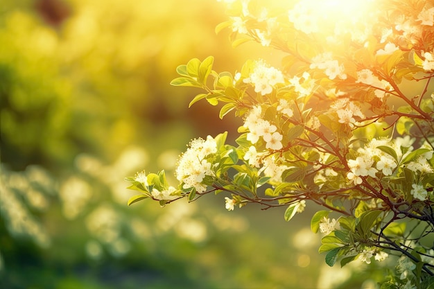 Albero in fiore con fiori bianchi in primo piano IA generativa