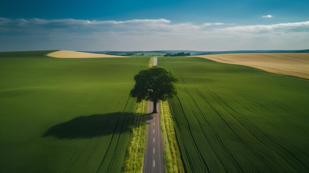 Albero isolato in Moravia meridionale in strada verde