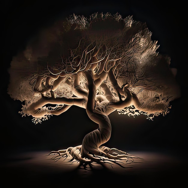 albero magico su uno sfondo scuro albero di fantasia illustrazione di un albero nella notte