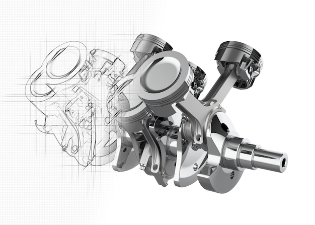 Albero motore e pistoni con semi sketch