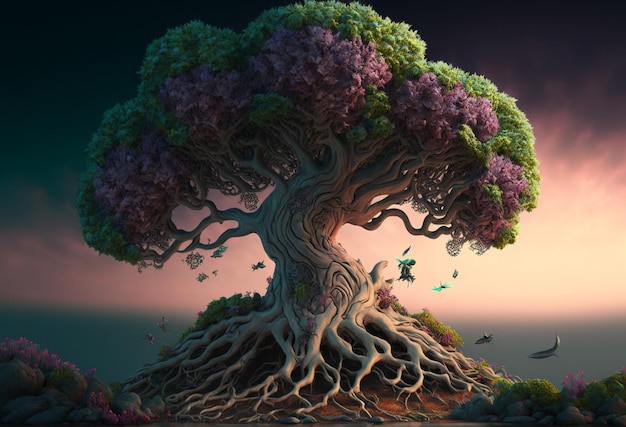 albero protettivo, stile fantasy, ai generativo