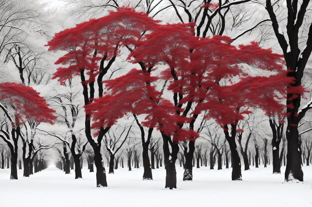 Albero rosso in un ambiente innevato