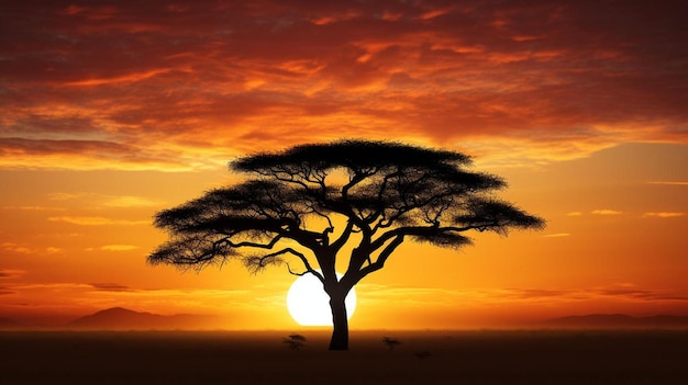 albero silhouette panorama in Africa con albero tramonto silhouetted contro un sole tramonto albero scuro su