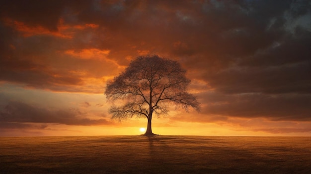 Albero solitario al tramonto