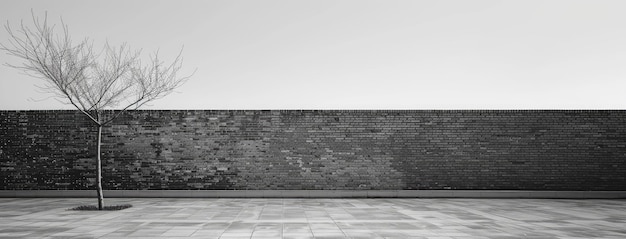 Albero solitario contro un muro di mattoni texturato
