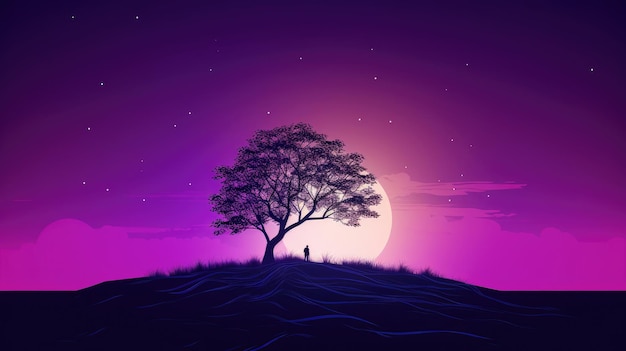 Albero solitario su sfondo viola