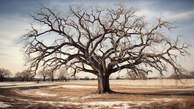 albero spoglio in campo aperto