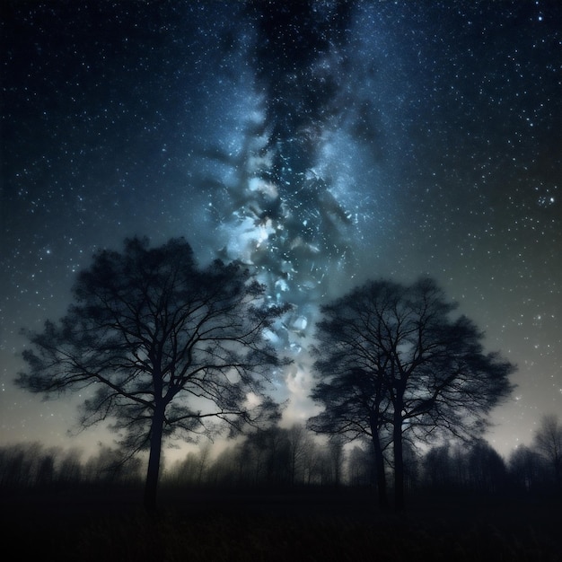 Albero stella spazio modo universo cielo paesaggio silhouette notte lattea natura IA generativa