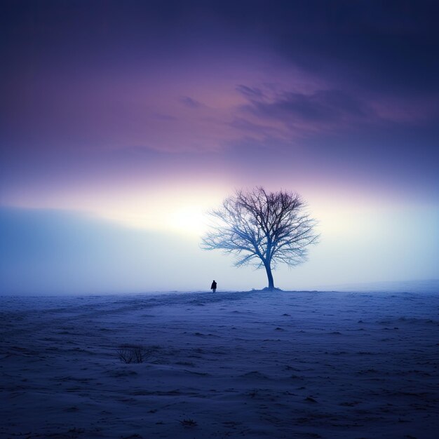 albero ultra minimalista paesaggio foto nebbia nuvole luce soffusa tendenza isolato silhouette stampa poster