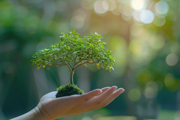 Albero verde a portata di mano idee commerciali verdi Finanza e investimenti per la sostenibilità e credito di carbonio