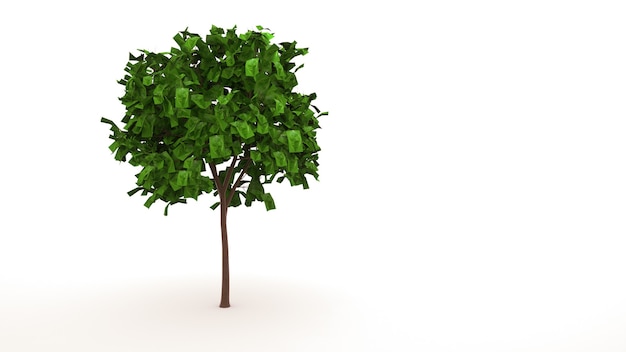 Albero verde deciduo, elemento isolato su priorità bassa bianca. Albero con foglie, graphic design, 3d'illustrazione.